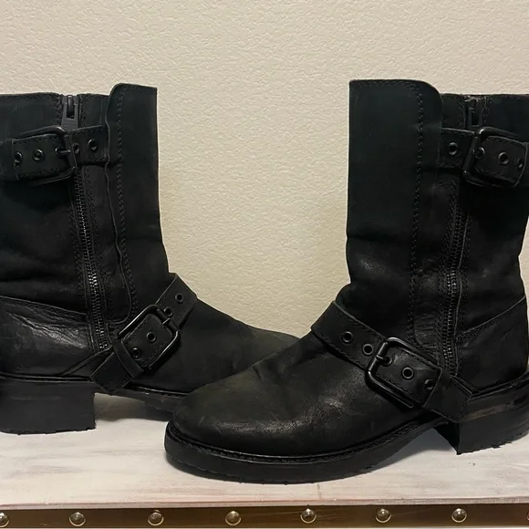 All Saints Black Leather Zipper Boots - Picture 2 of 10